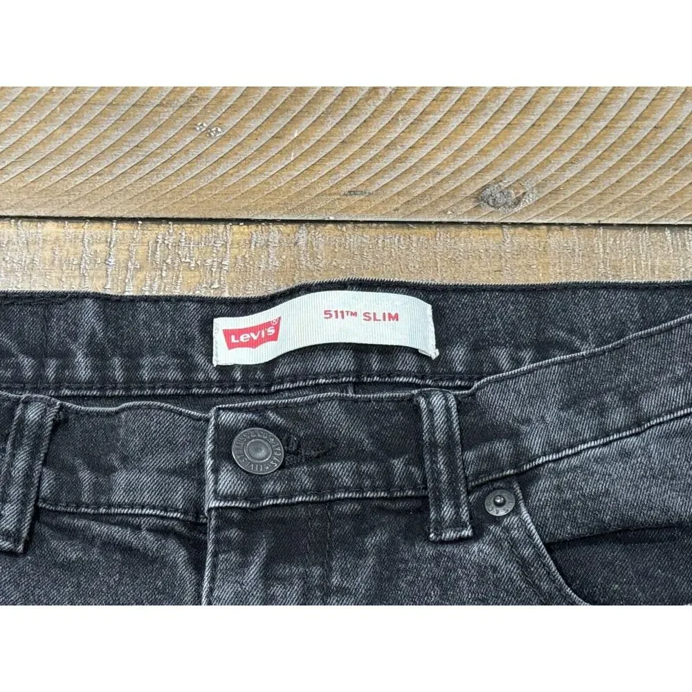 Levi’s 511 Fit Slim Straight Jeans Black Washed - Husky Boys Size 14 W 33 L 28
